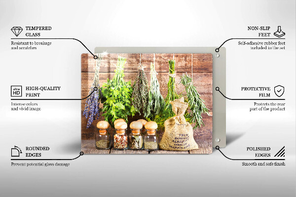 Steklena podloga za rezanje Zelišča začimbe in les