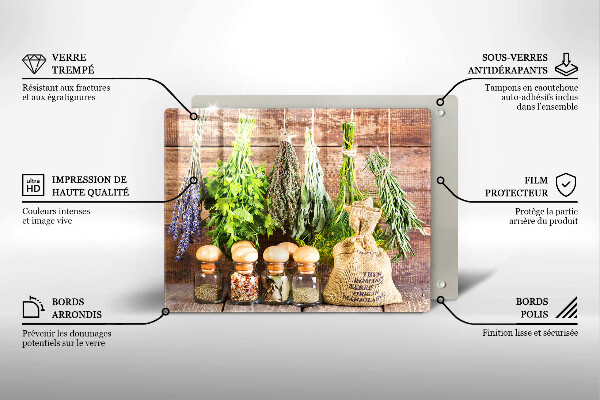 Steklena podloga za rezanje Zelišča začimbe in les