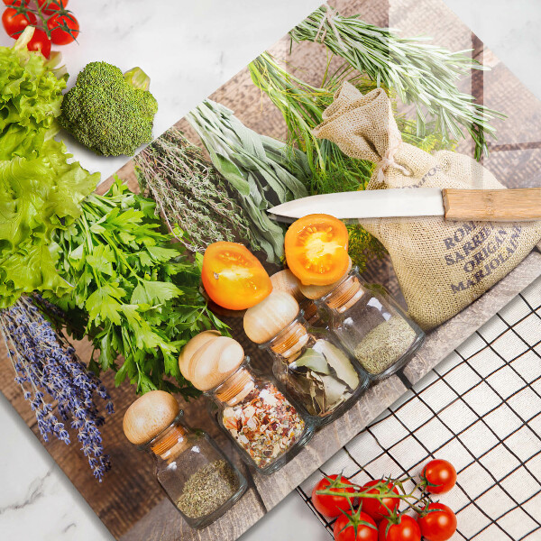 Steklena podloga za rezanje Zelišča začimbe in les