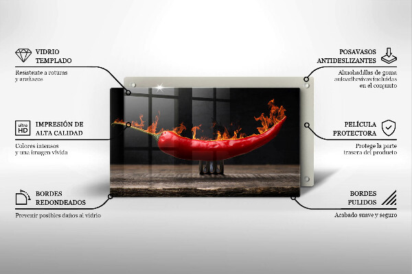 Steklena podloga za rezanje Pekoča čili paprika