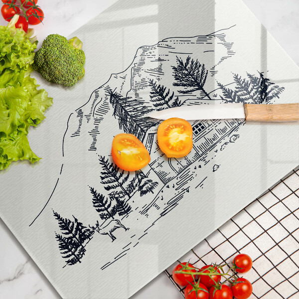 Steklena podloga za rezanje Risba koče v gorah