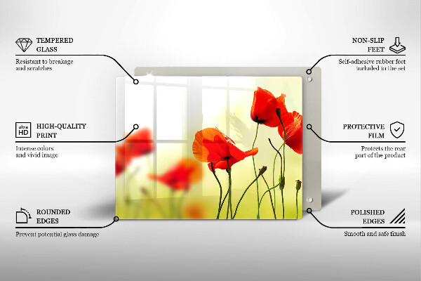 Steklena podloga za rezanje Cvetovi rdečega maka