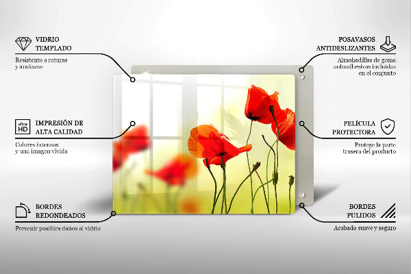 Steklena podloga za rezanje Cvetovi rdečega maka