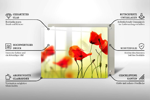 Steklena podloga za rezanje Cvetovi rdečega maka