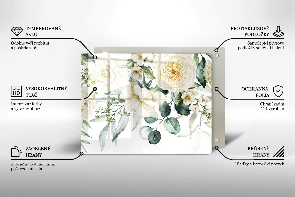 Steklena podloga za rezanje Akvarelne rože