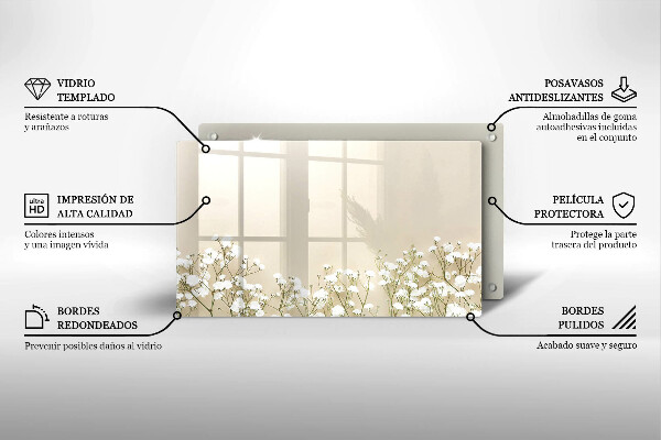 Steklena podloga za rezanje Boho rože iz mavca