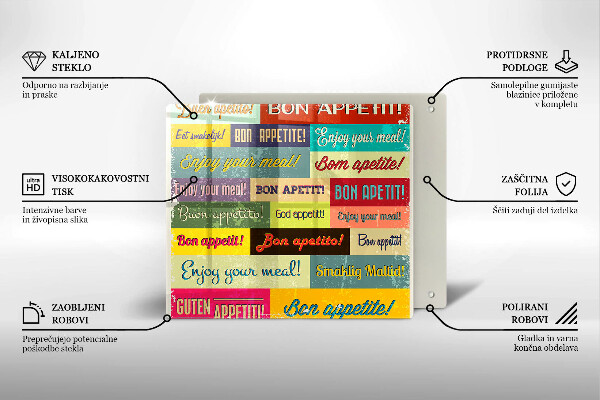 Steklena podloga za rezanje Podnapisi Bon appetit jeziki
