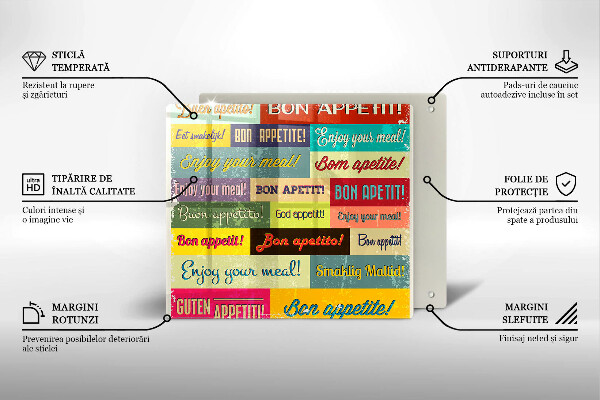 Steklena podloga za rezanje Podnapisi Bon appetit jeziki
