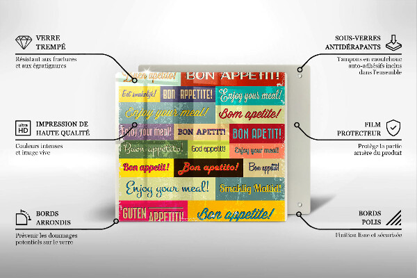 Steklena podloga za rezanje Podnapisi Bon appetit jeziki