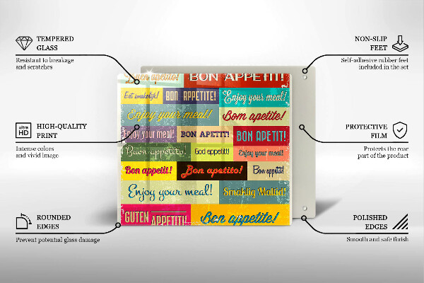 Steklena podloga za rezanje Podnapisi Bon appetit jeziki