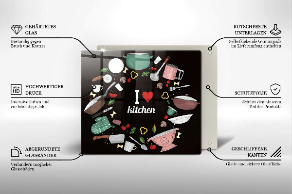 Steklena podloga za rezanje Ilustracija Obožujem kuhinjo