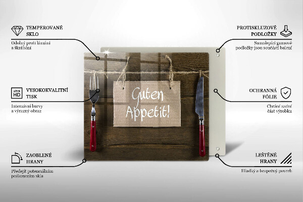 Steklena podloga za rezanje Napis Guten Apetit na deskah