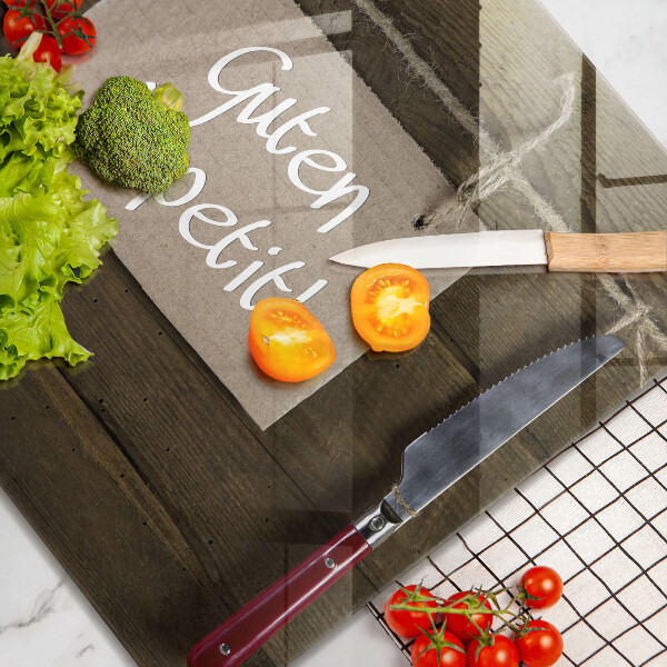 Steklena podloga za rezanje Napis Guten Apetit na deskah