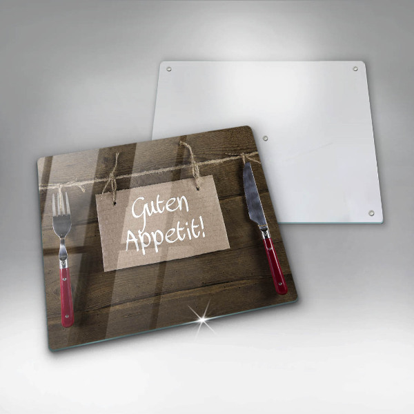 Steklena podloga za rezanje Napis Guten Apetit na deskah