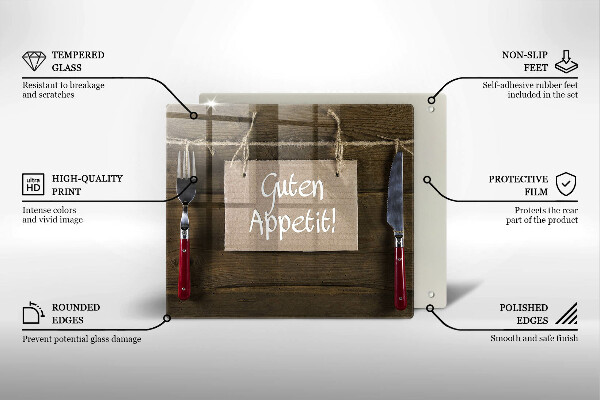 Steklena podloga za rezanje Napis Guten Apetit na deskah