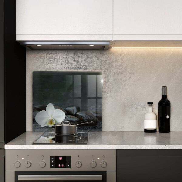 Steklena podloga za rezanje Beli cvetovi zen kamni