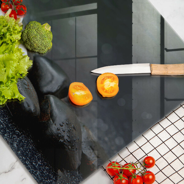 Steklena podloga za rezanje Beli cvetovi zen kamni