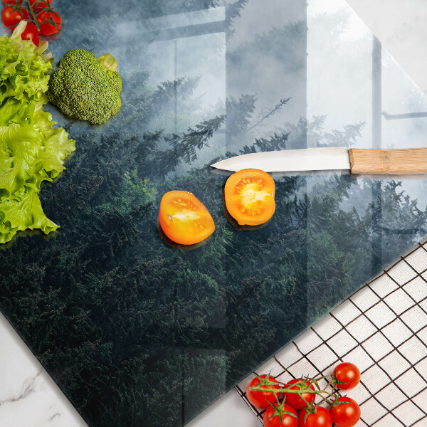 Steklena podloga za rezanje Gozdno drevje in megla