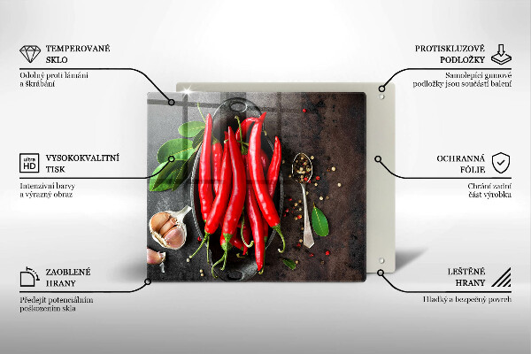 Steklena podloga za rezanje Rdeča čili paprika