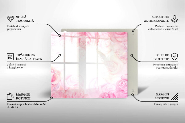 Steklena podloga za rezanje Ozadje z nežnimi vrtnicami