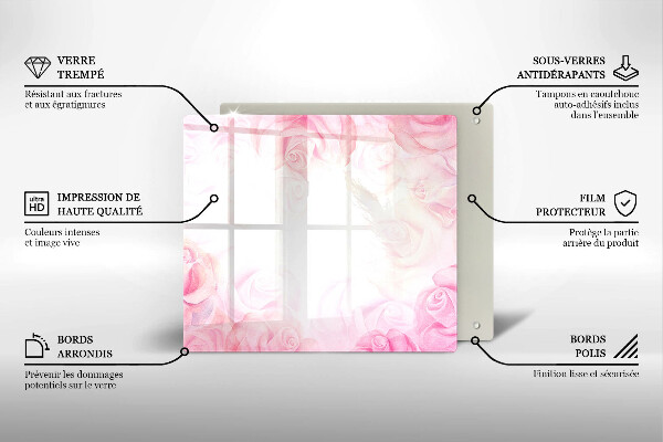 Steklena podloga za rezanje Ozadje z nežnimi vrtnicami