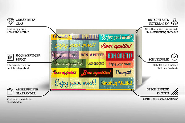 Steklena podloga za rezanje Podnapisi Bon appetit jeziki