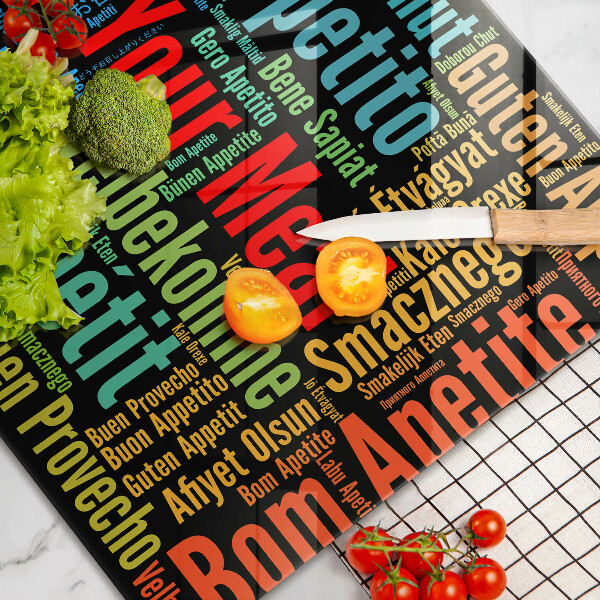 Steklena podloga za rezanje Podnapisi Bon appetit jeziki