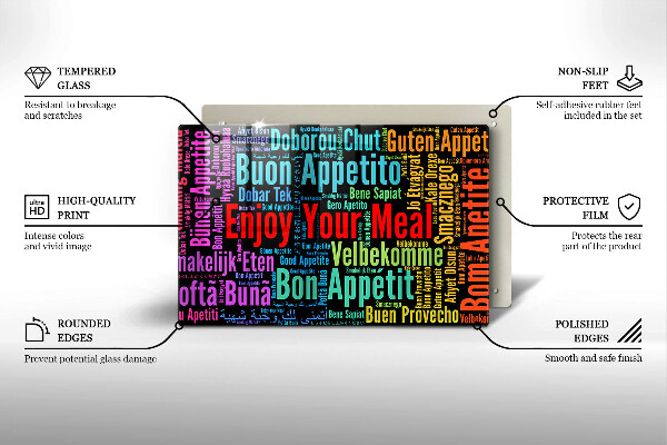 Steklena podloga za rezanje Podnapisi Bon appetit jeziki