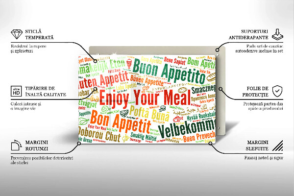 Steklena podloga za rezanje Podnapisi Bon appetit jeziki