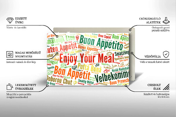 Steklena podloga za rezanje Podnapisi Bon appetit jeziki