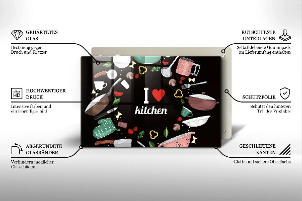 Steklena podloga za rezanje Ilustracija Obožujem kuhinjo