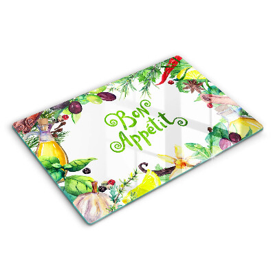 Steklena podloga za rezanje Napis Bon Appetit