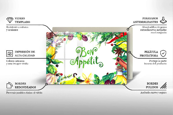 Steklena podloga za rezanje Napis Bon Appetit