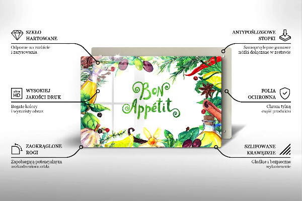 Steklena podloga za rezanje Napis Bon Appetit