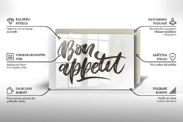 Steklena podloga za rezanje Napis Bon Appetit