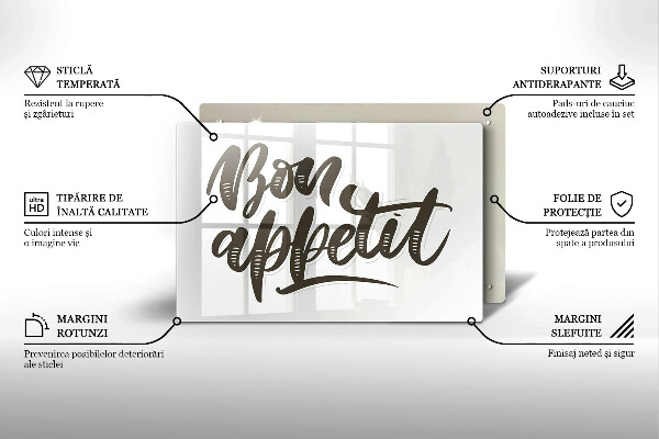 Steklena podloga za rezanje Napis Bon Appetit