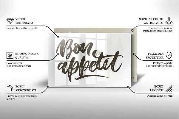 Steklena podloga za rezanje Napis Bon Appetit