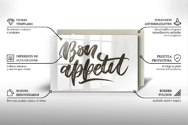 Steklena podloga za rezanje Napis Bon Appetit
