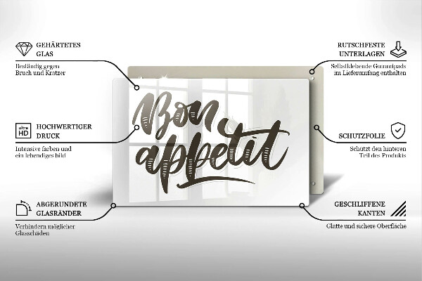 Steklena podloga za rezanje Napis Bon Appetit