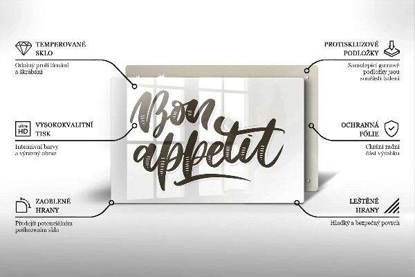 Steklena podloga za rezanje Napis Bon Appetit