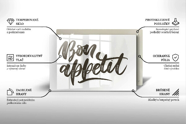 Steklena podloga za rezanje Napis Bon Appetit