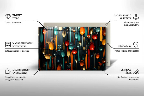Steklena podloga za rezanje Pisane žlice in vilice