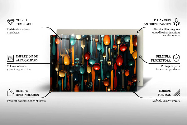 Steklena podloga za rezanje Pisane žlice in vilice