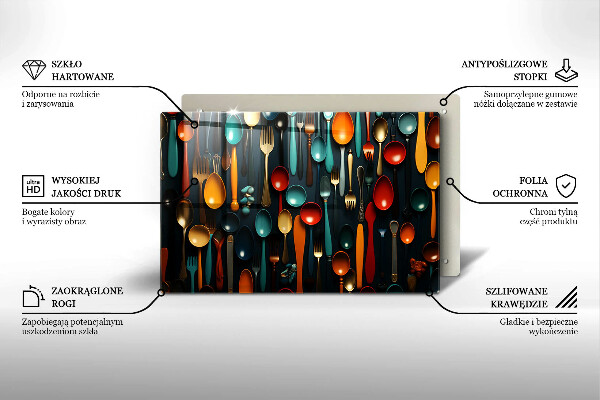 Steklena podloga za rezanje Pisane žlice in vilice