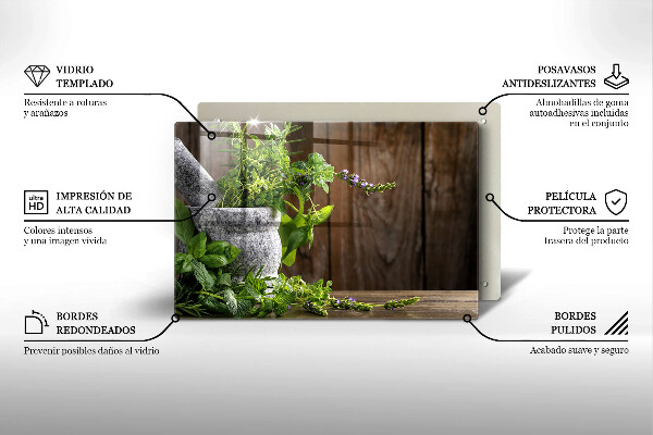 Steklena podloga za rezanje Zelena zelišča