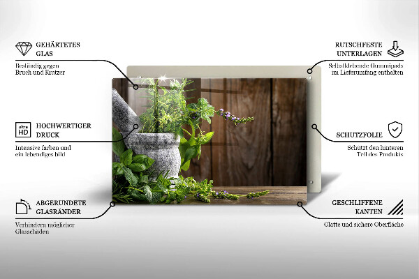 Steklena podloga za rezanje Zelena zelišča