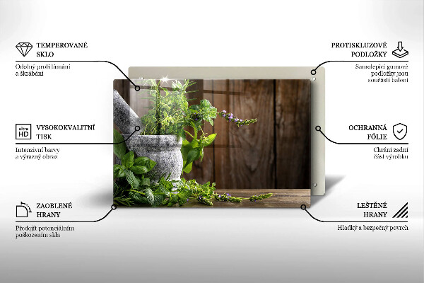 Steklena podloga za rezanje Zelena zelišča