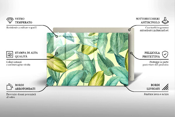 Steklena podloga za rezanje Zeleni tropski listi