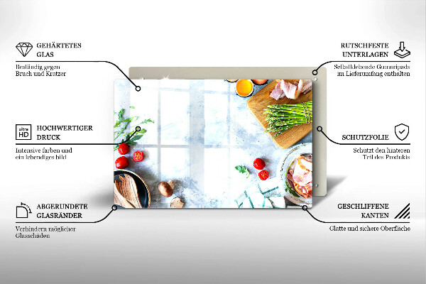 Steklena podloga za rezanje Sestavine v kuhinji