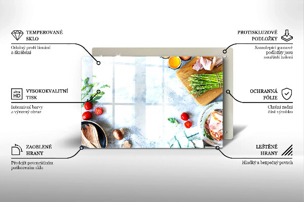 Steklena podloga za rezanje Sestavine v kuhinji